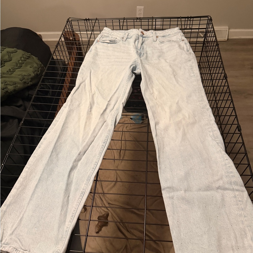 Classic Light Blue Sparkly Straight Leg Women's Jeans